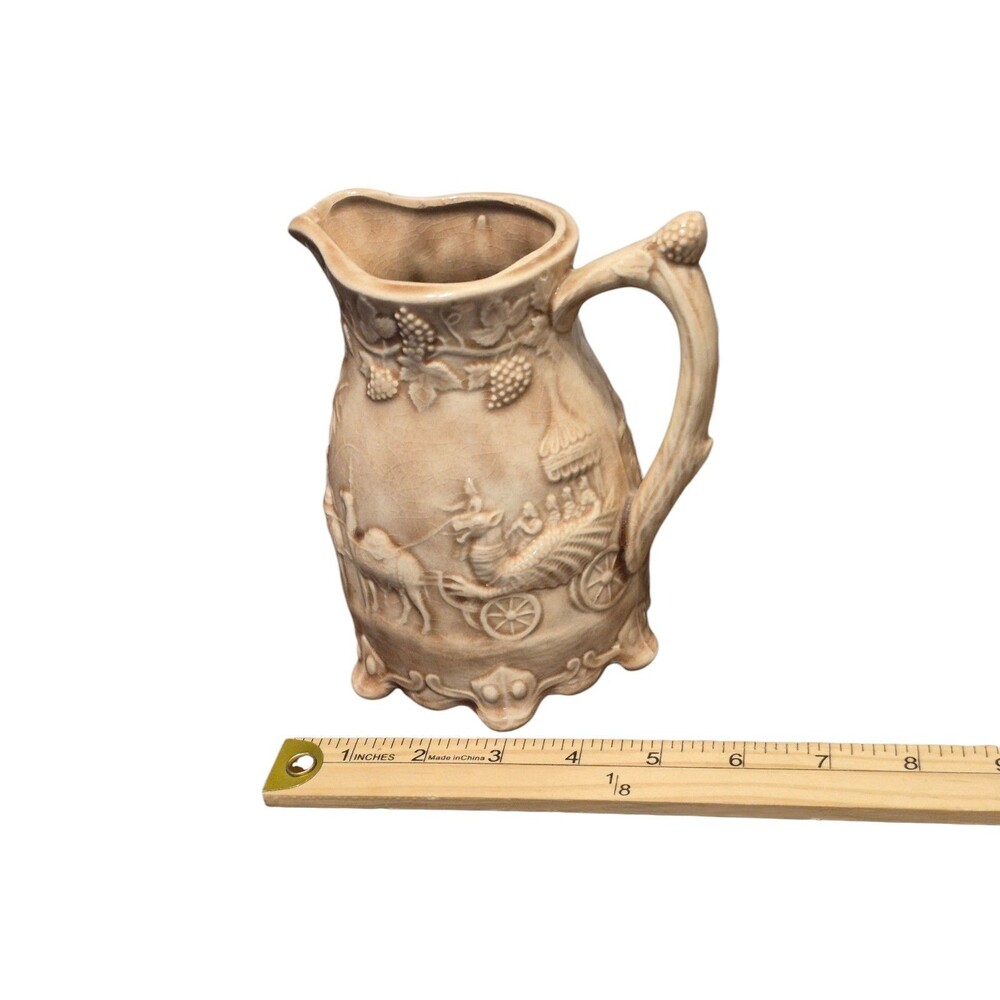 Antique Victorian Drabware Pitcher Dragon Camels Elephant Grapes Pitcher England - Picture 8 of 9